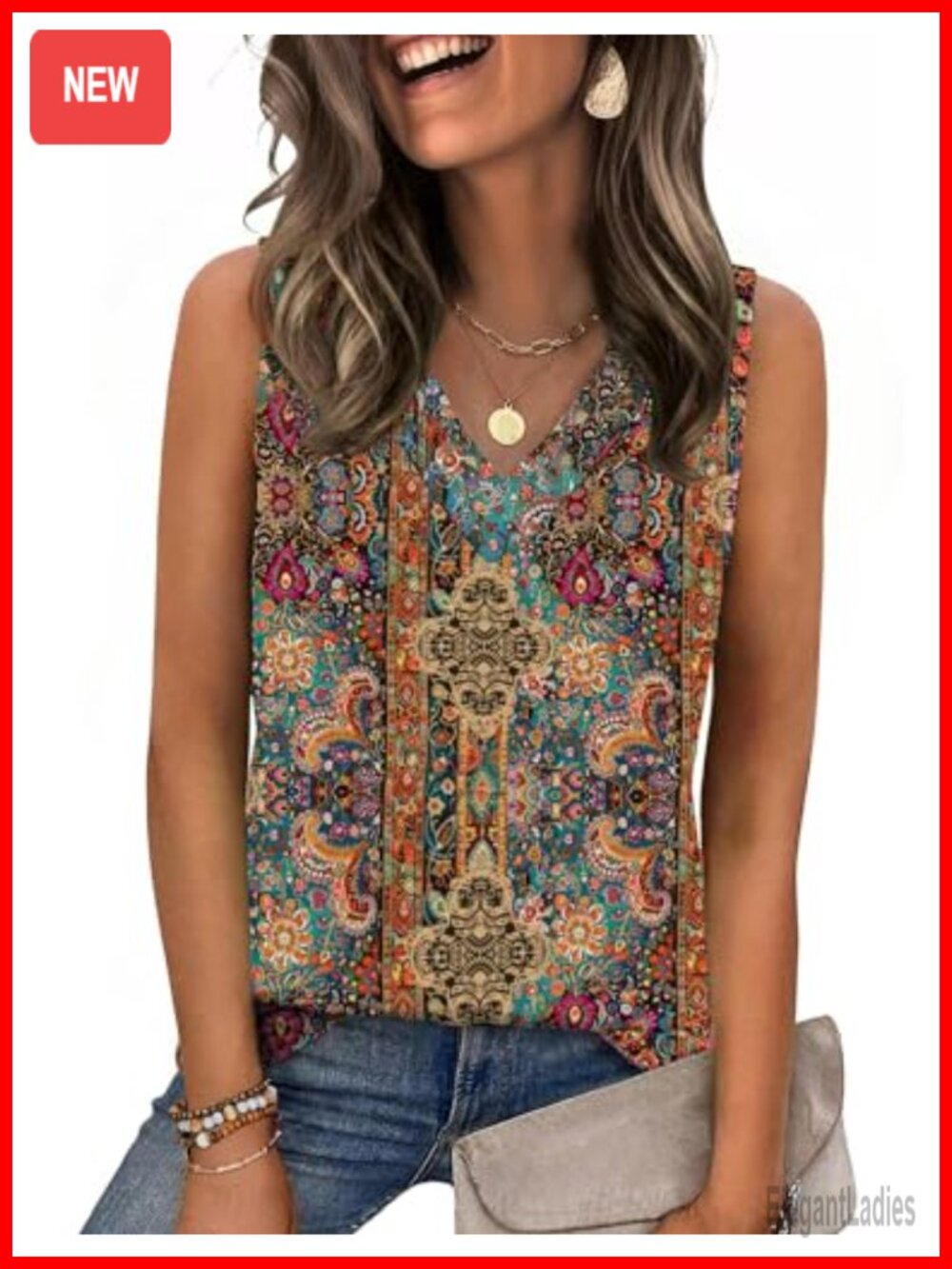 Women's Loose Fit V Neck Sleeveless Tank Top Summer Casual Blouse
